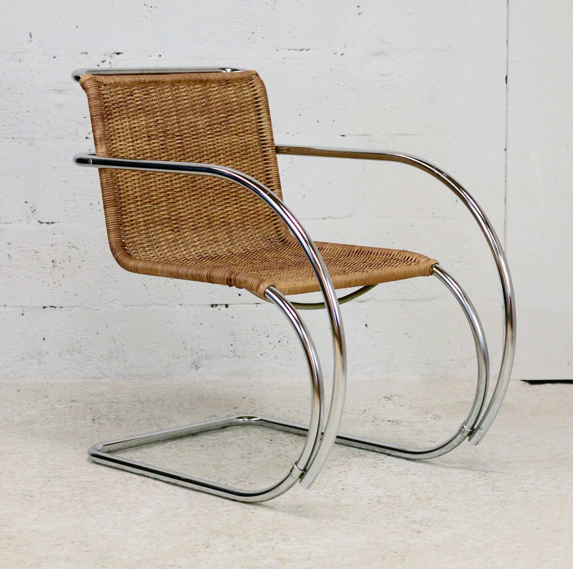 MR20 armchair, tubular chromed steel and rattan, Mies van der Rohe, circa 1960