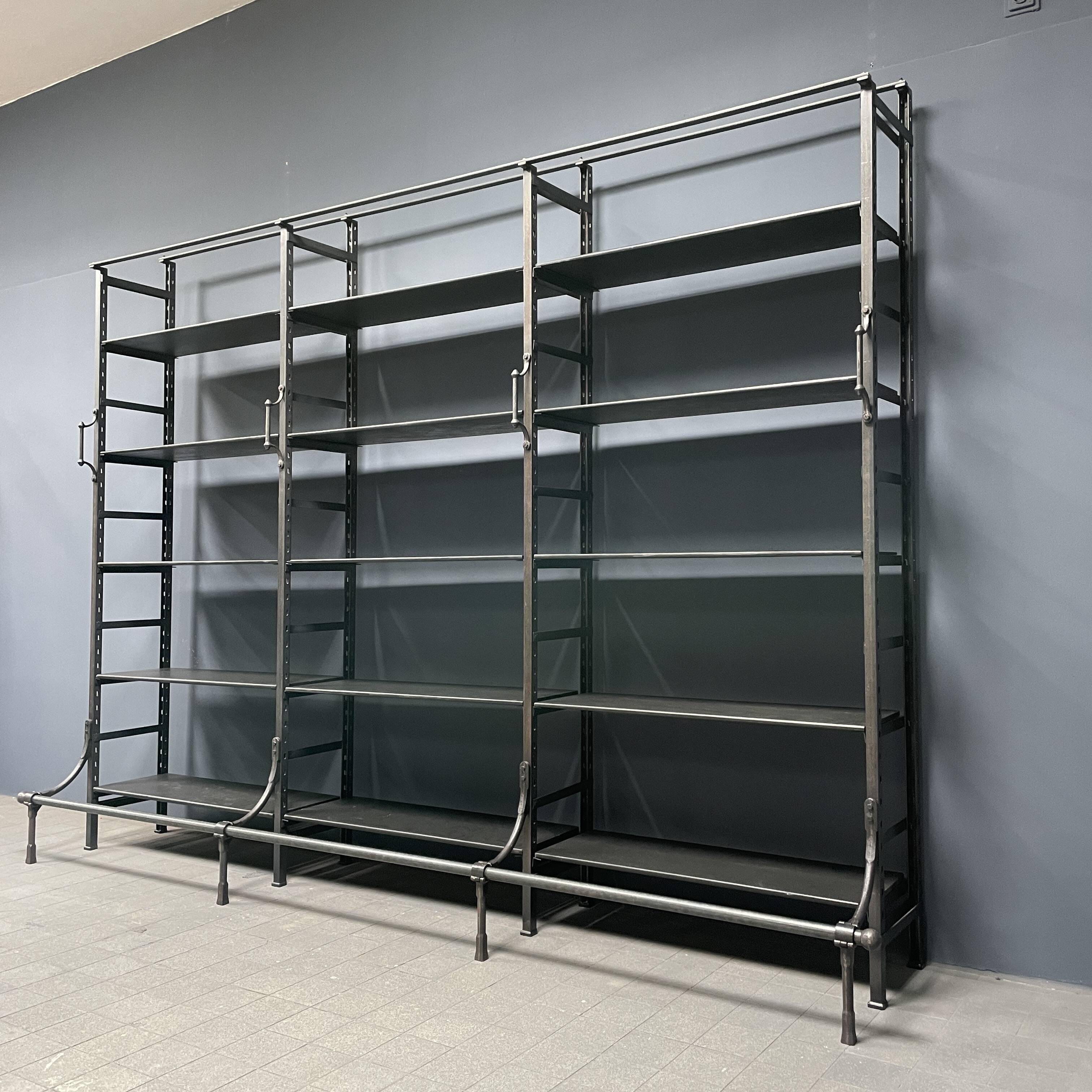 Industrial Iron Library Wall Shelving Cabinet