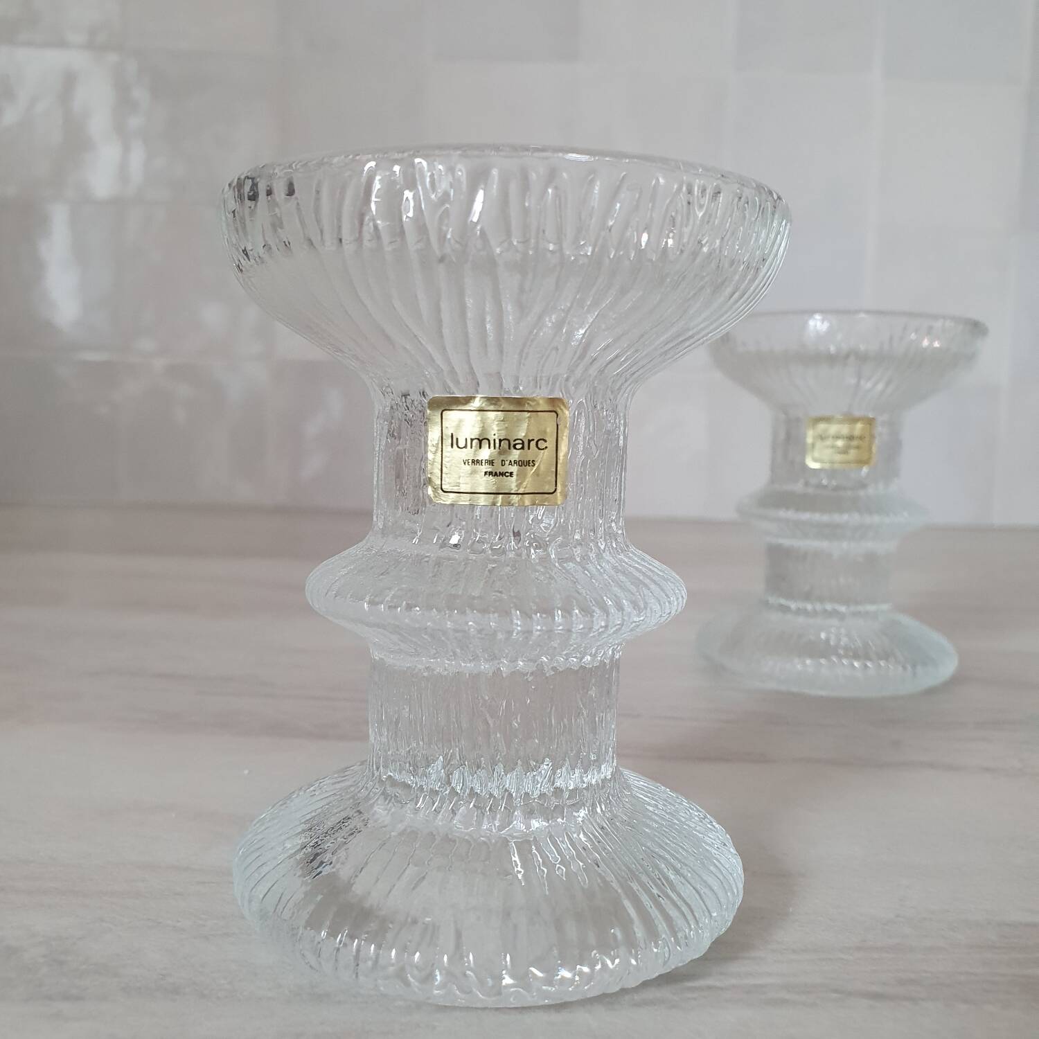 Duo de bougeoir en verre Luminarc style Timo Sarpaneva