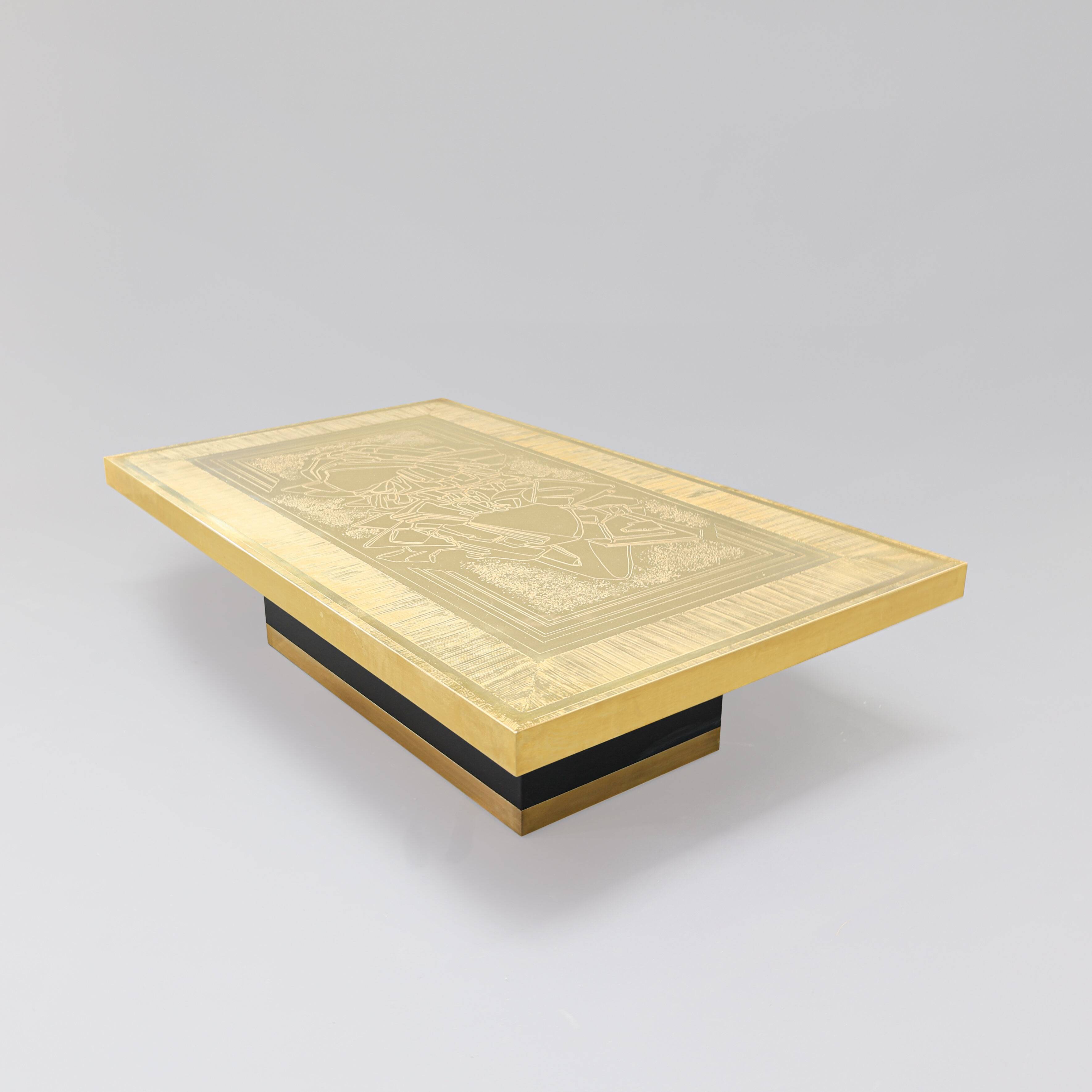 Brass etched coffee table by Lova Creation, Belgium, 1980s.