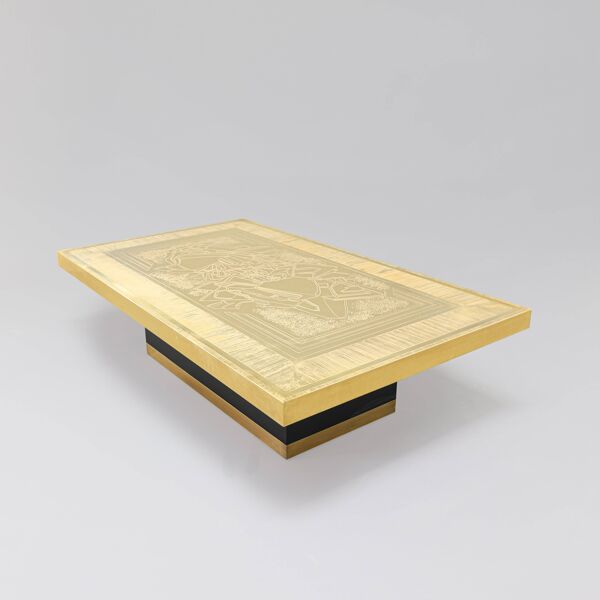 Table basse en laiton gravé par Lova Creation, Belgique, années 1980.