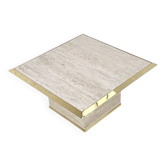 Square coffee table from the 70s in travertine and brass.