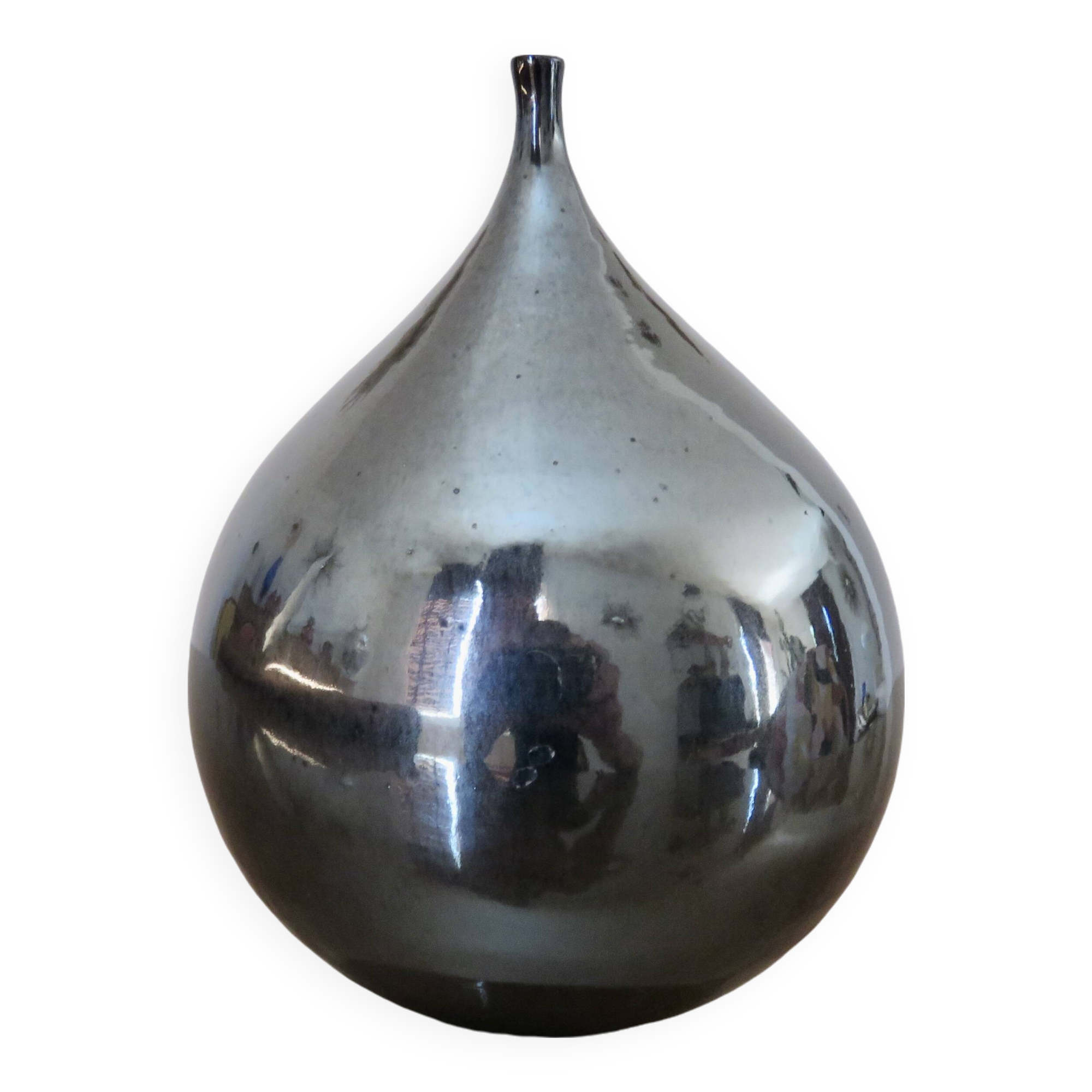 Vintage iridescent black ceramic "fig" vase
