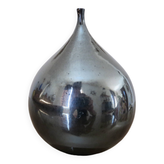 Vintage iridescent black ceramic "fig" vase