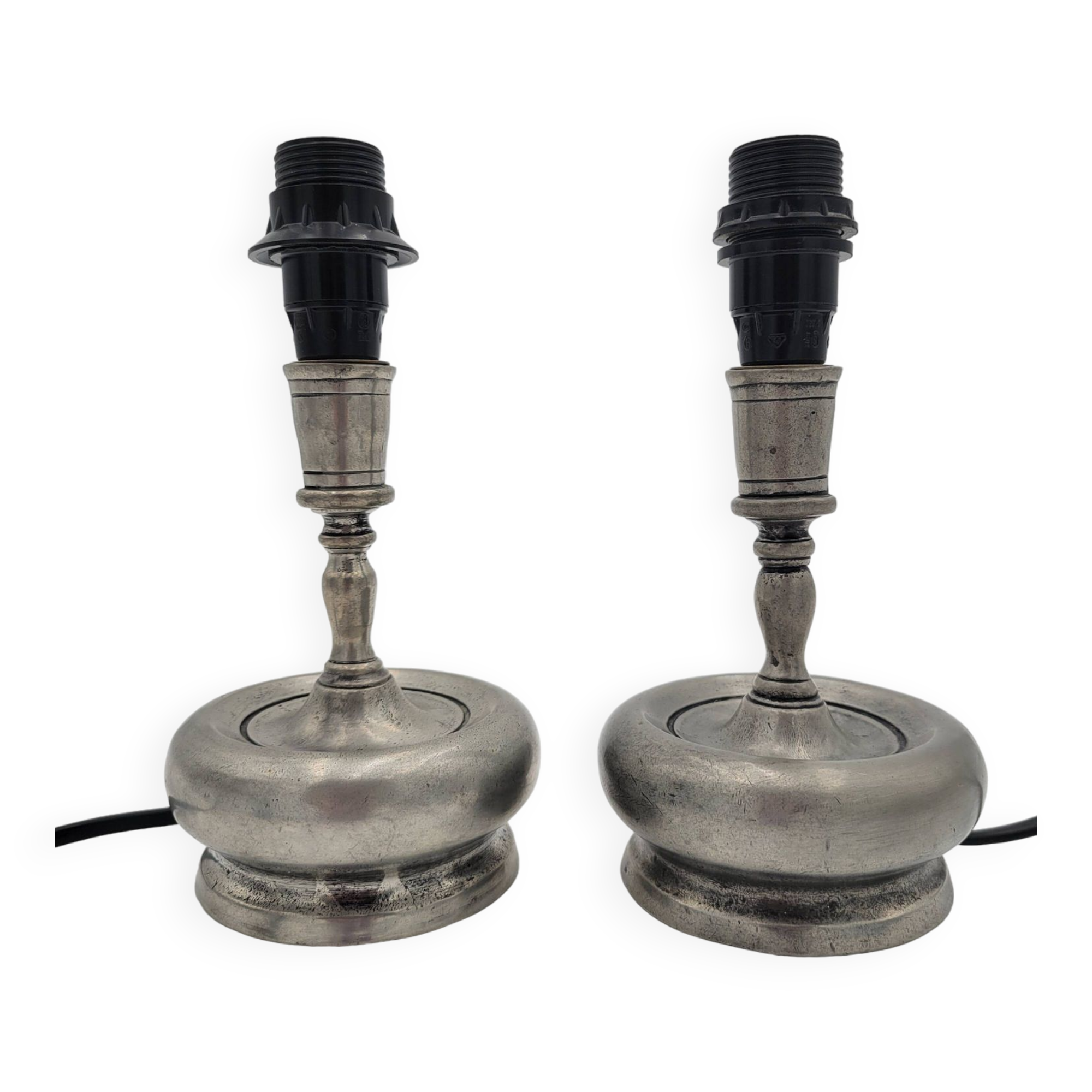 Pair of pewter lamp bases