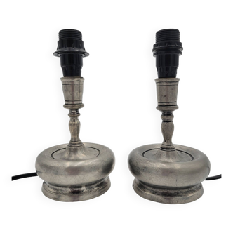 Pair of pewter lamp bases