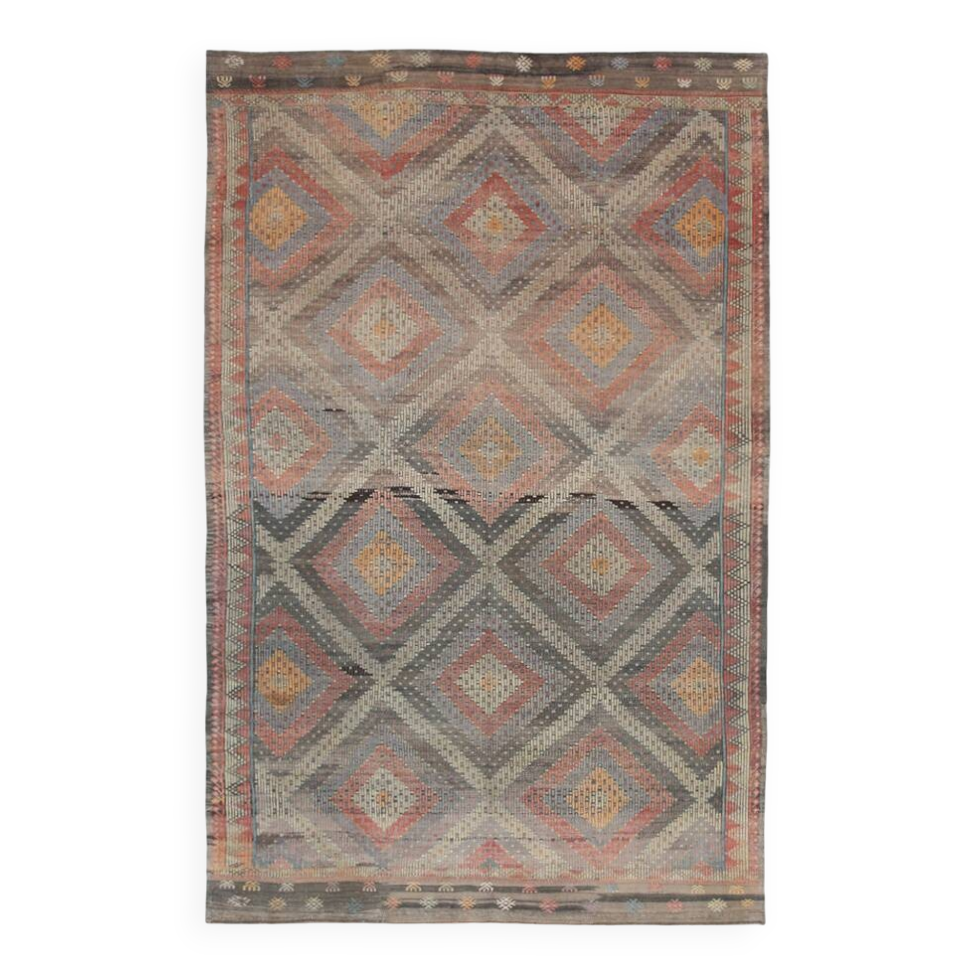 7x10 Blue Geometric Style Orientel Kilim Rug,