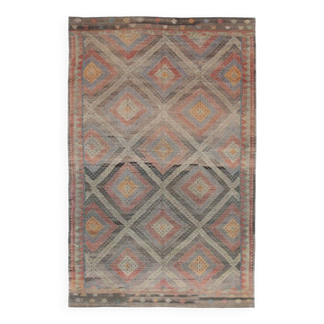 7x10 Blue Geometric Style Orientel Kilim Rug,
