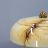 1940s Restored Brass Floor Lamp with  Glass Shade