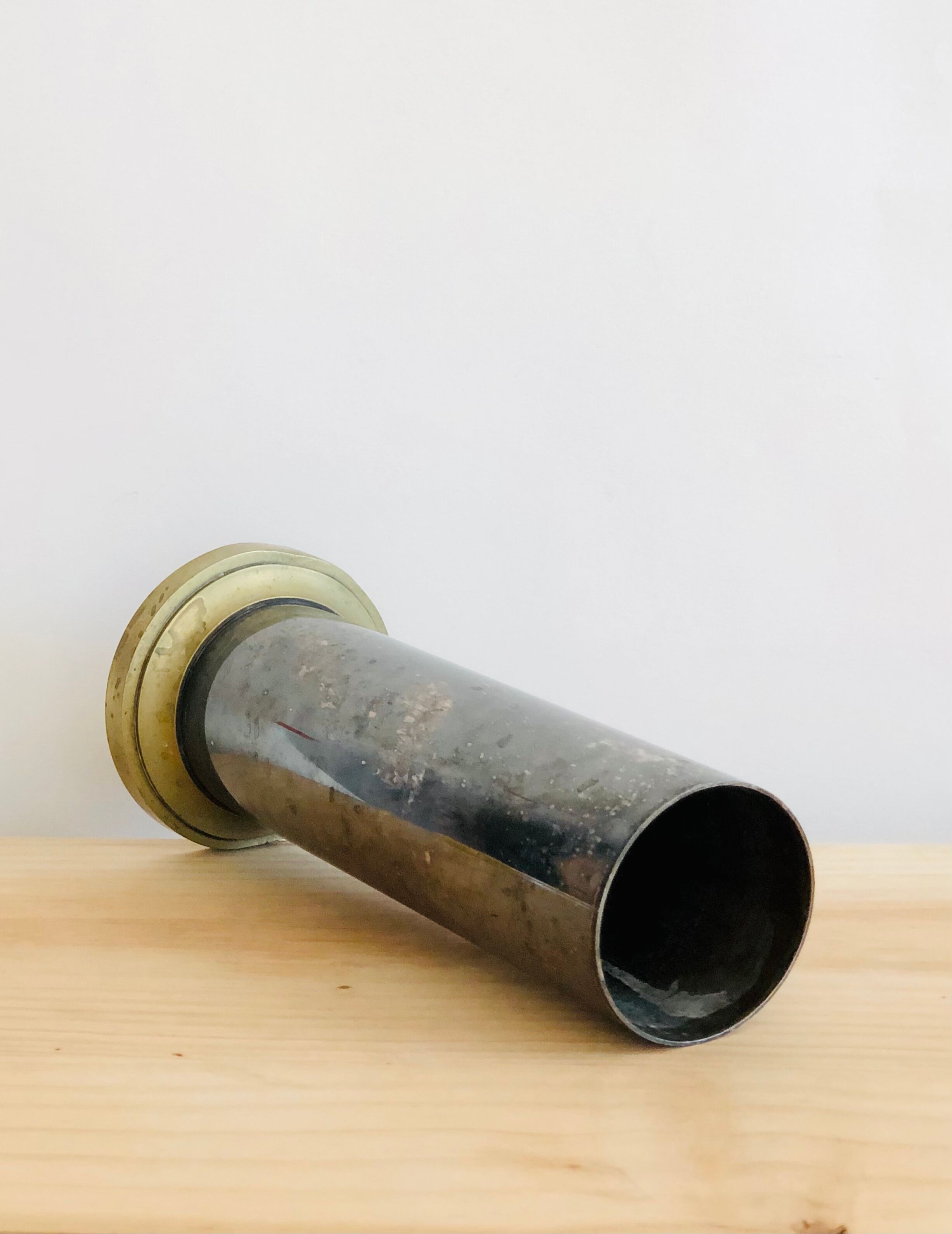 Vase for dried flowers in old brass shell