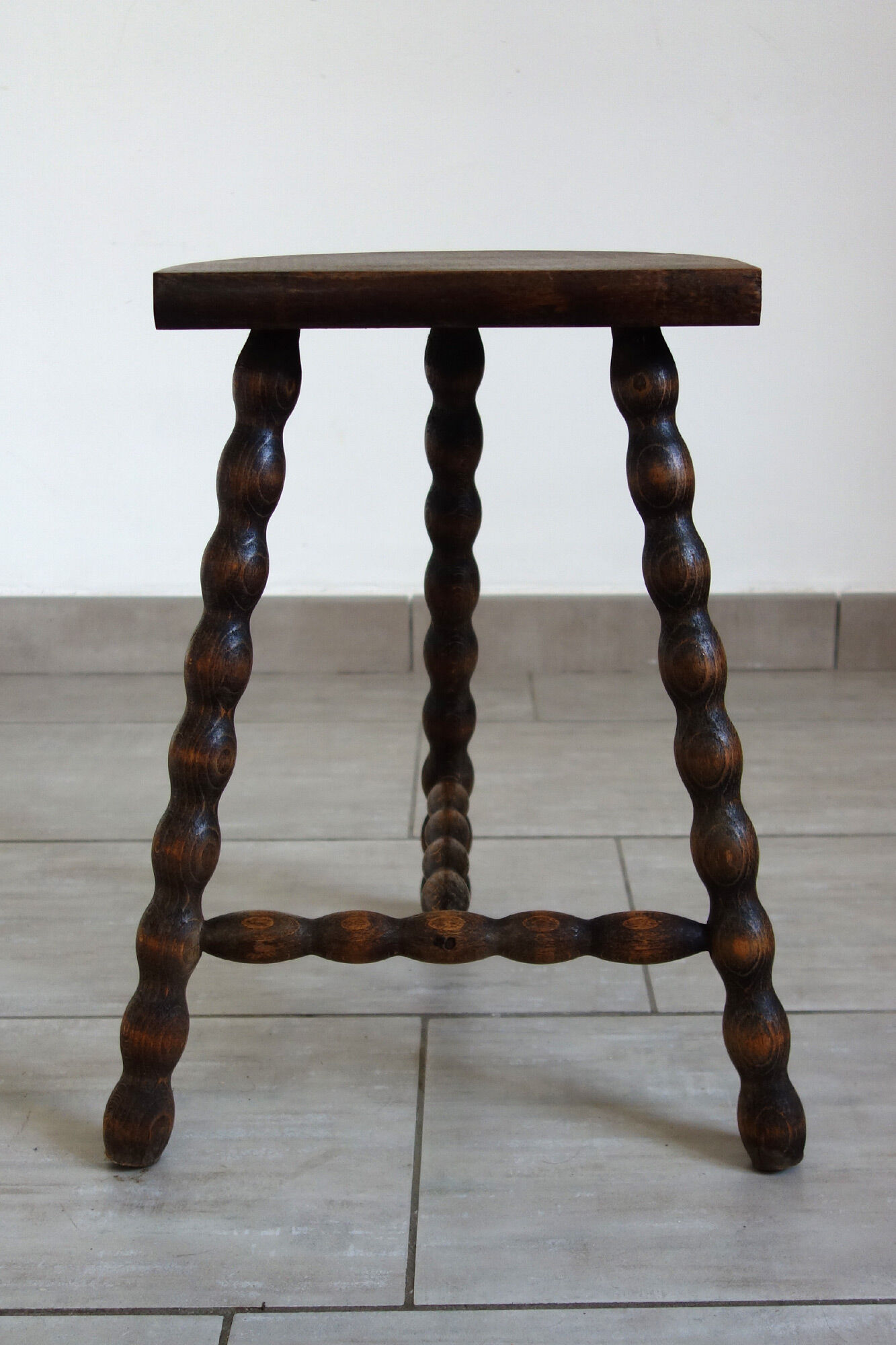 Wooden tripod stool half moon turned 60s