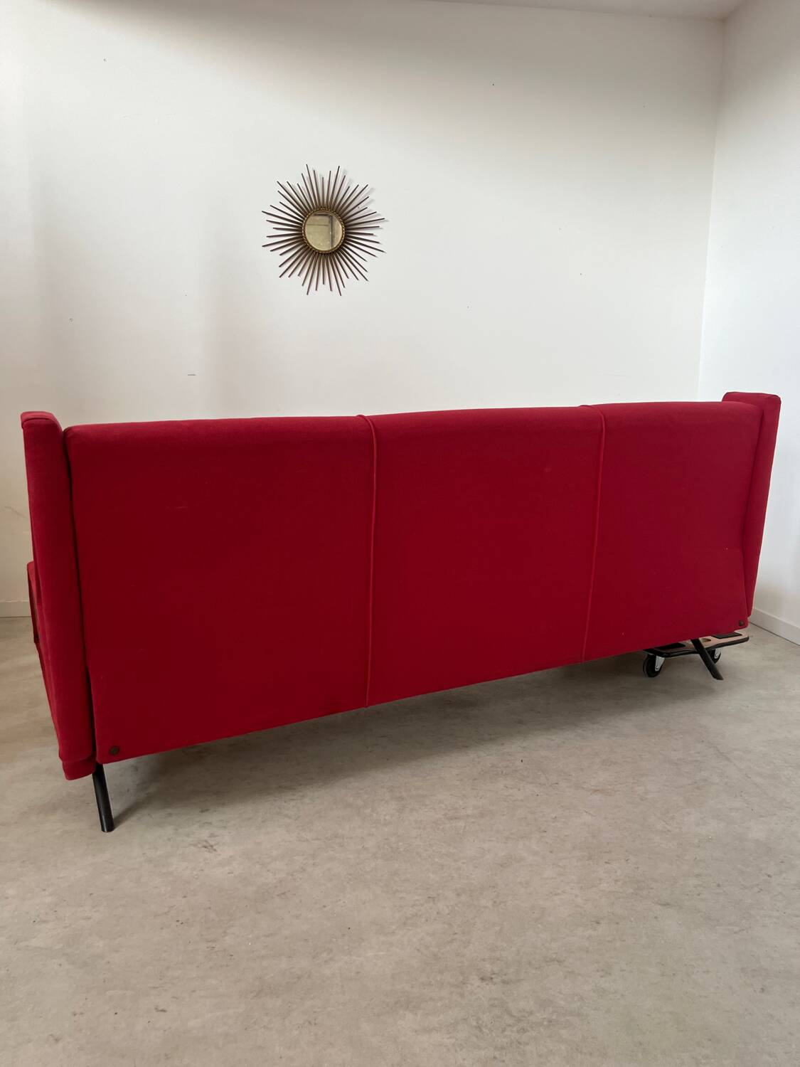 Antique Italian design fabric sofa from the 60s, vintage convertible