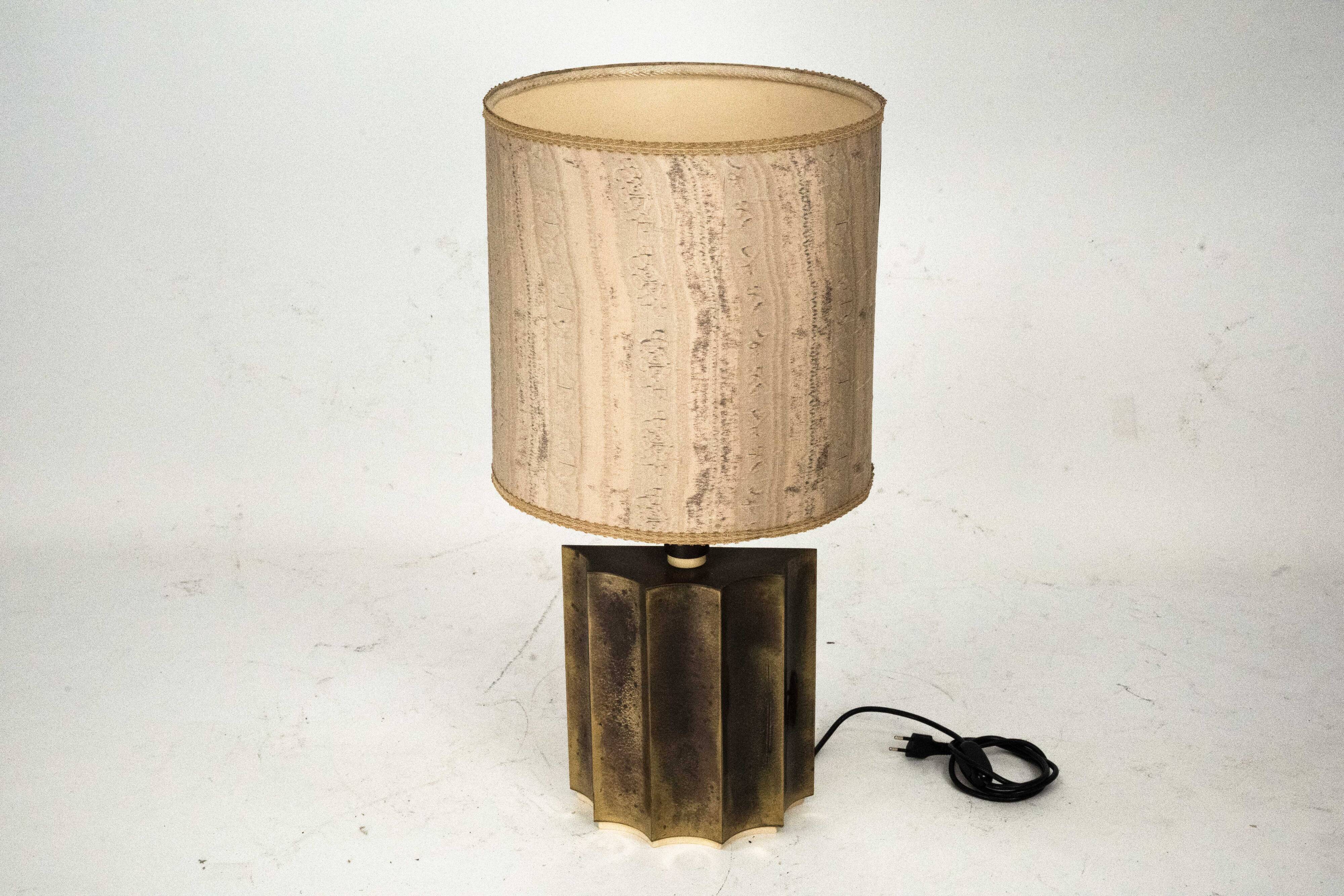 Vintage Brass Table Lamp with Fabric Shade – Original Patina. Italy 1970s