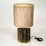 Vintage Brass Table Lamp with Fabric Shade – Original Patina. Italy 1970s