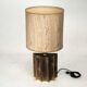 Lampe de table en laiton vintage avec abat-jour en tissu – Patine d'origine. Italie années 1970.