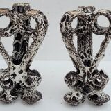 Pair of three-burner candelabra candlesticks by Marius Giuge glazed ceramic Vallauris 1950