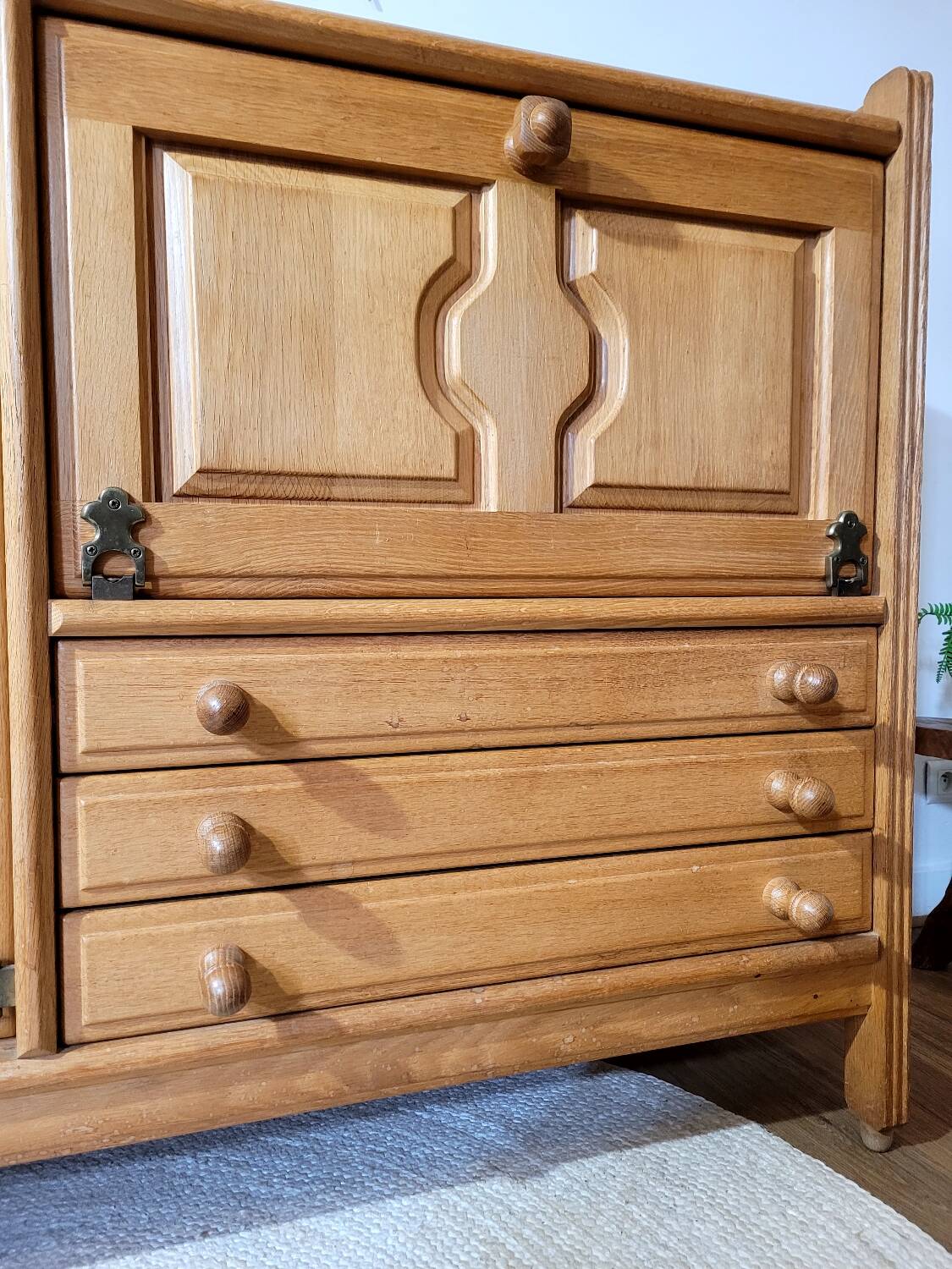 Vintage design oak buffet by Guillerme and Chambron