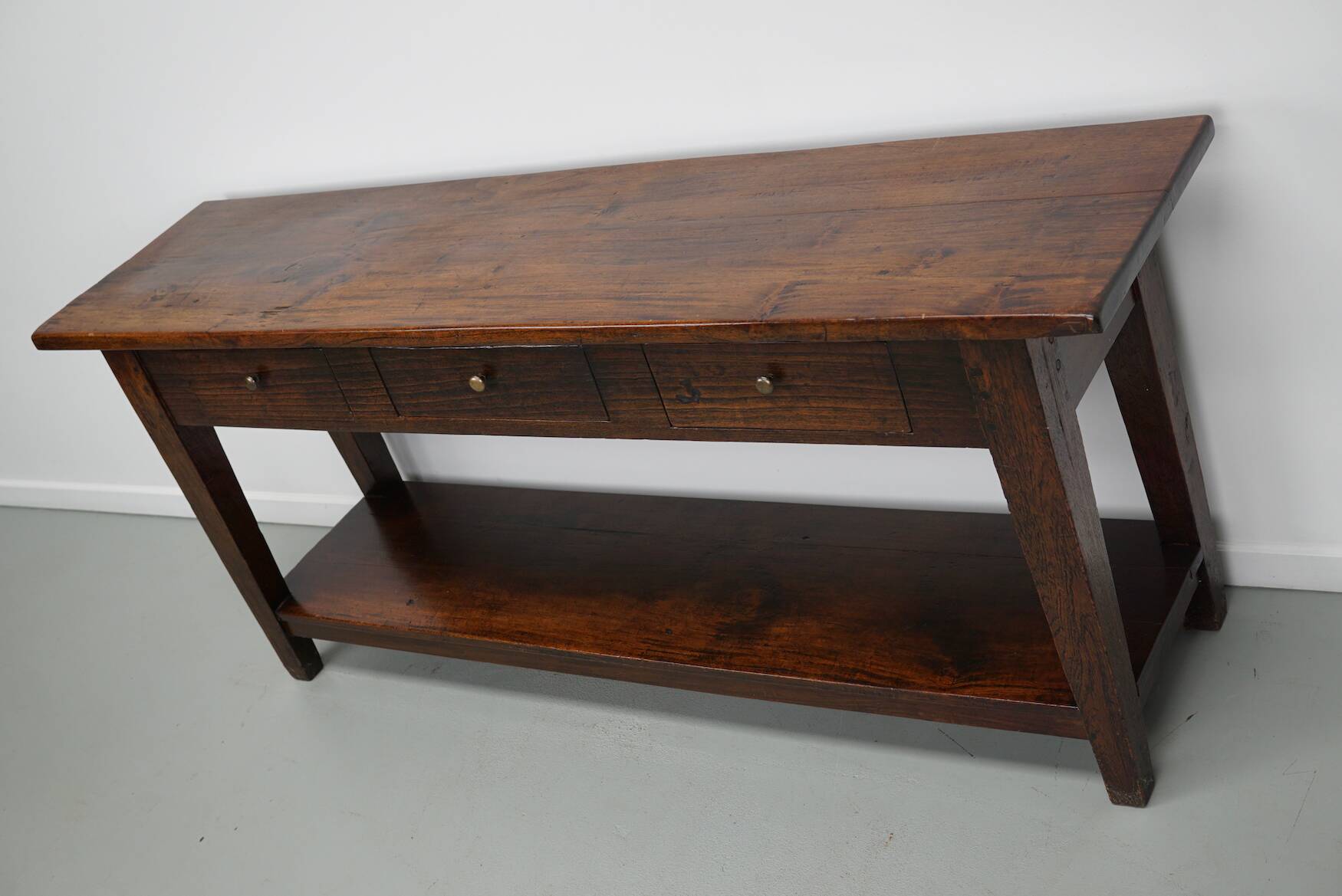 Table d'appoint rustique de style colonial néerlandais antique en teck/chêne