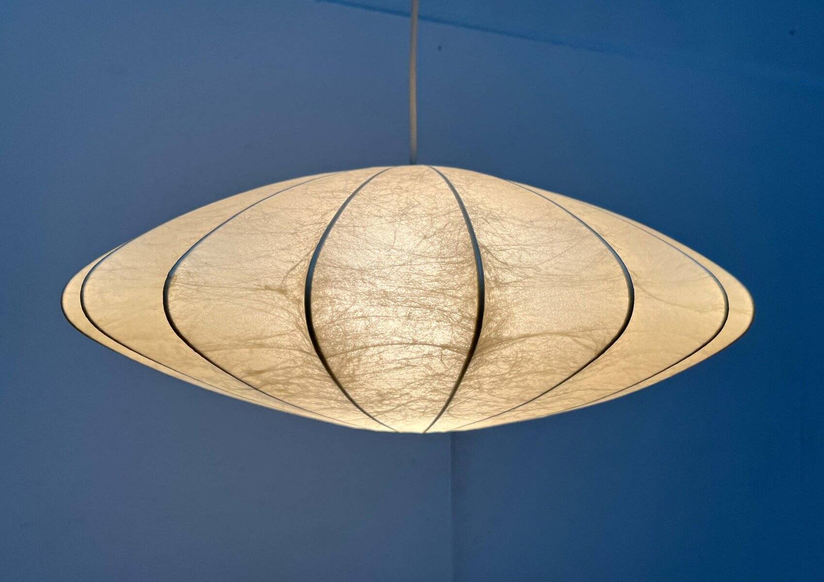 Modern UFO disc cocoon pendant lamp from the mid-century by Friedel Wauer for Goldkant Leuchten, Germany, 1960s.