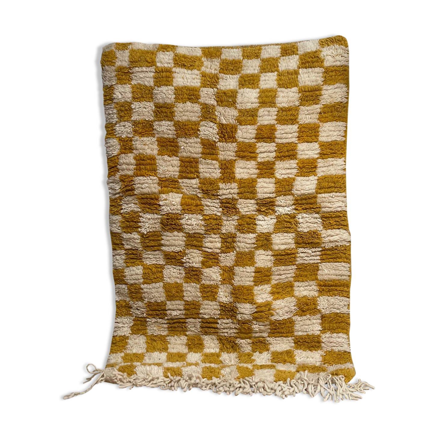 Berber carpet in yellow checkerboard, 93x152 cm