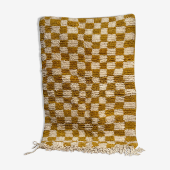 Berber carpet in yellow checkerboard, 93x152 cm