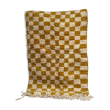 Berber carpet in yellow checkerboard, 93x152 cm