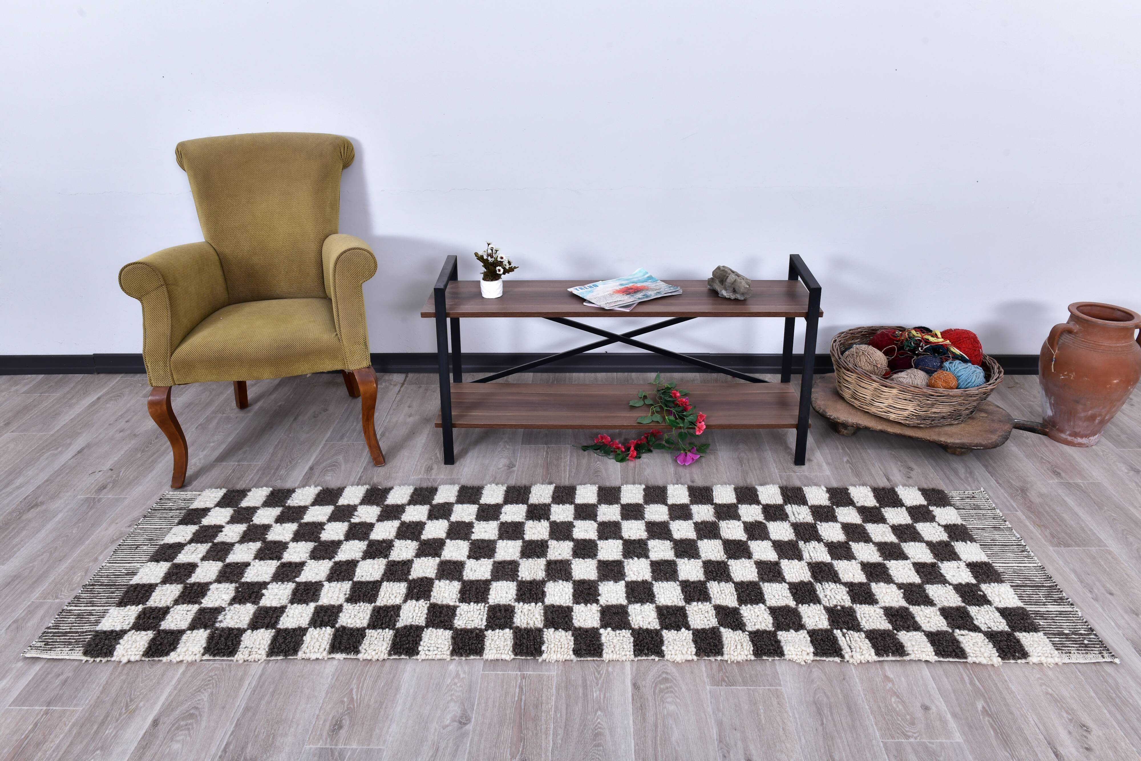 Brown White Vintage Runner Rug 69x249Cm SK 241394
