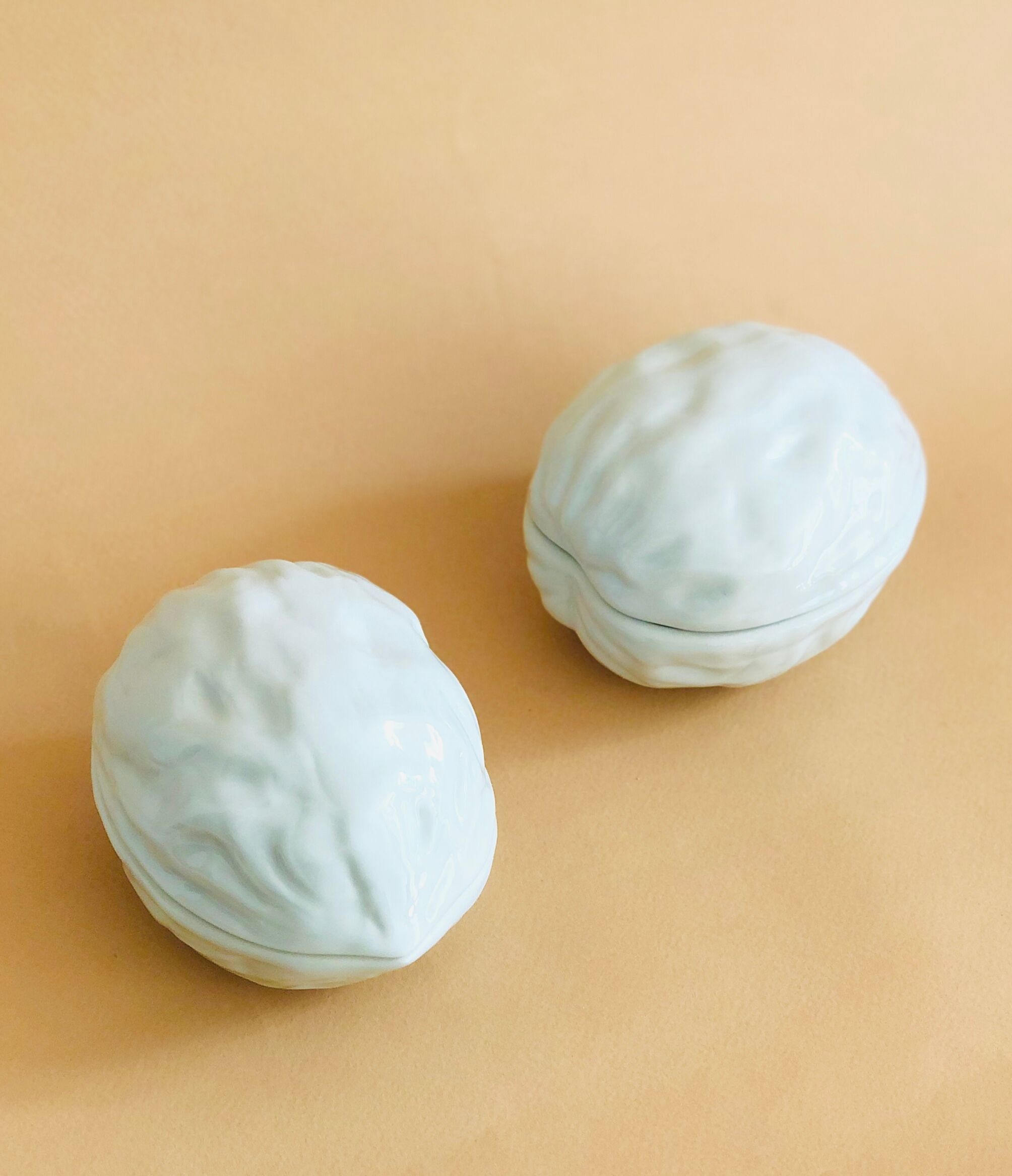 Pair of Limoges porcelain nut boxes