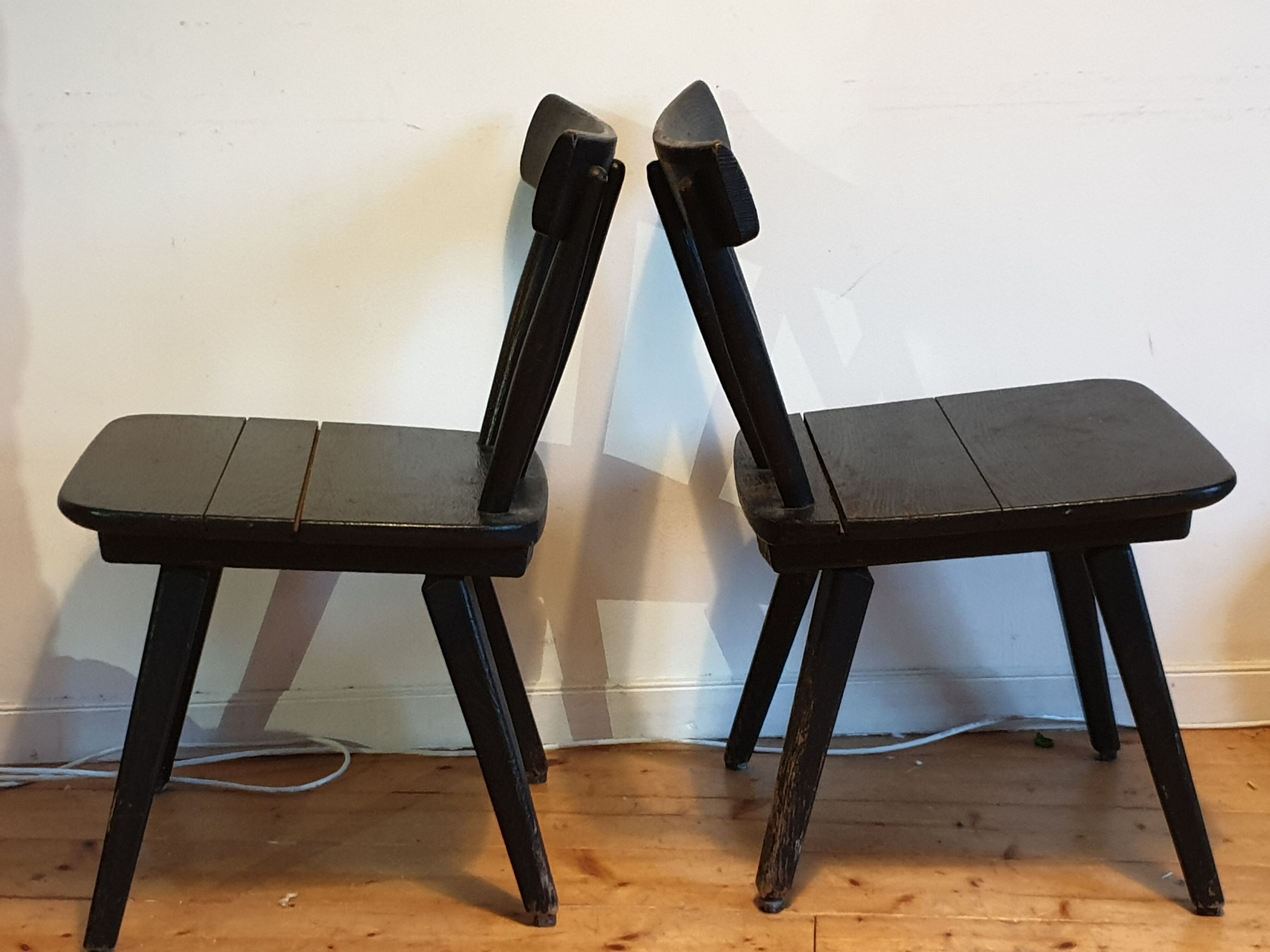 Pair of low country chairs in blackened oak 1960