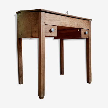 Pupitre bureau ancien en bois brutaliste