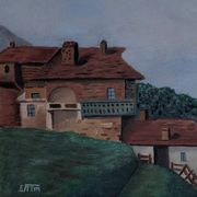 Tableau ancien - chalet à la montagne