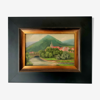 Painting signed j-b m vecker — oil on canvas – the moselle in the vosges 1942 !