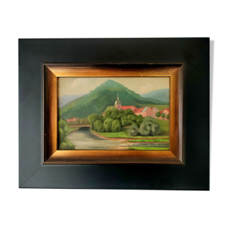 Painting signed j-b m vecker — oil on canvas – the moselle in the vosges 1942 !