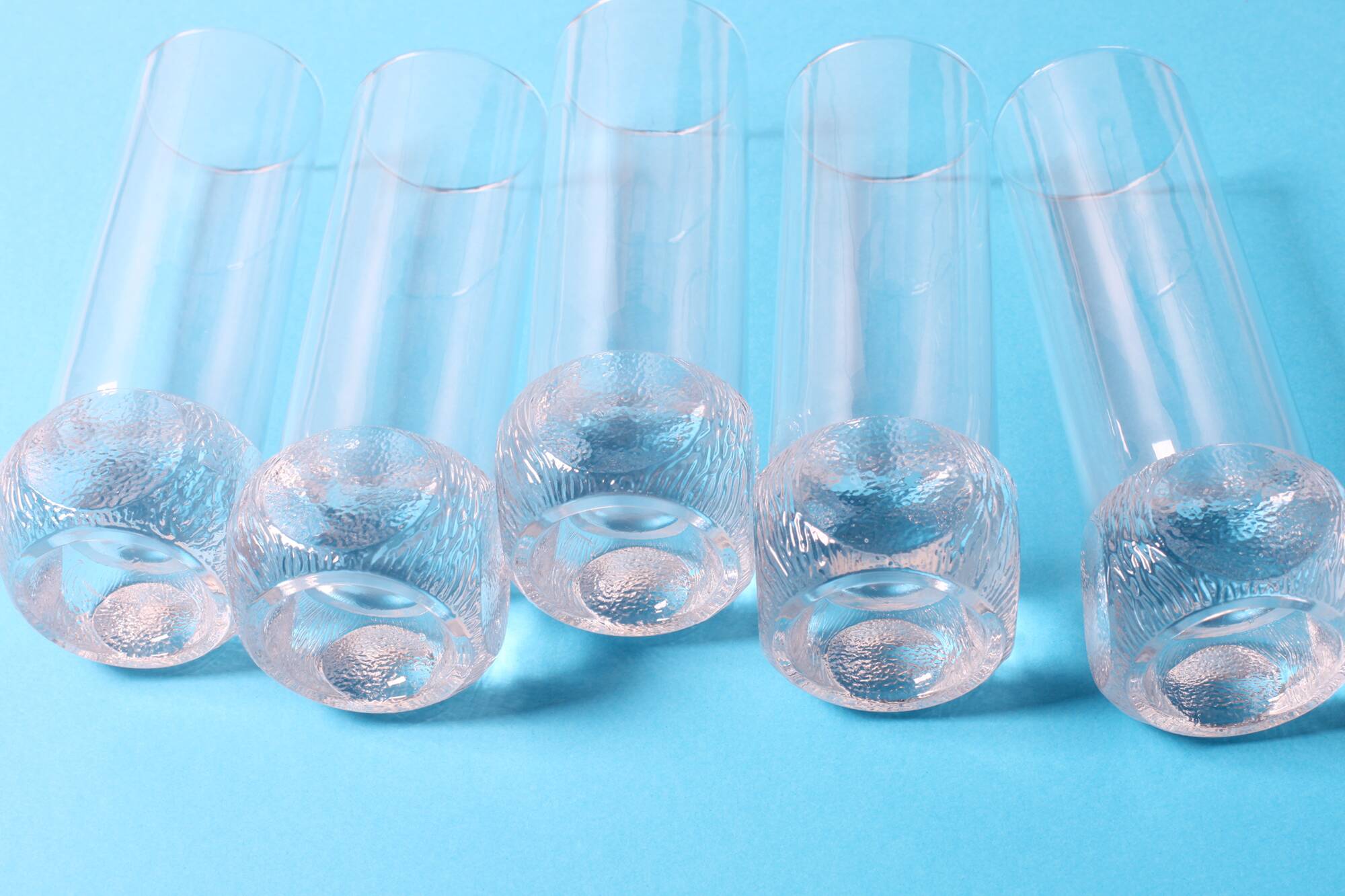 Set of 5 Mid-century Clear Crystal Tumblers / Italy / 1980s