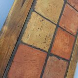 Vintage Brutalist Rustic Rectangular Coffee Table in Solid Oak and Ceramic from the 60s 70s