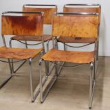 Set of 4 vintage leather and chrome metal chairs, 1970