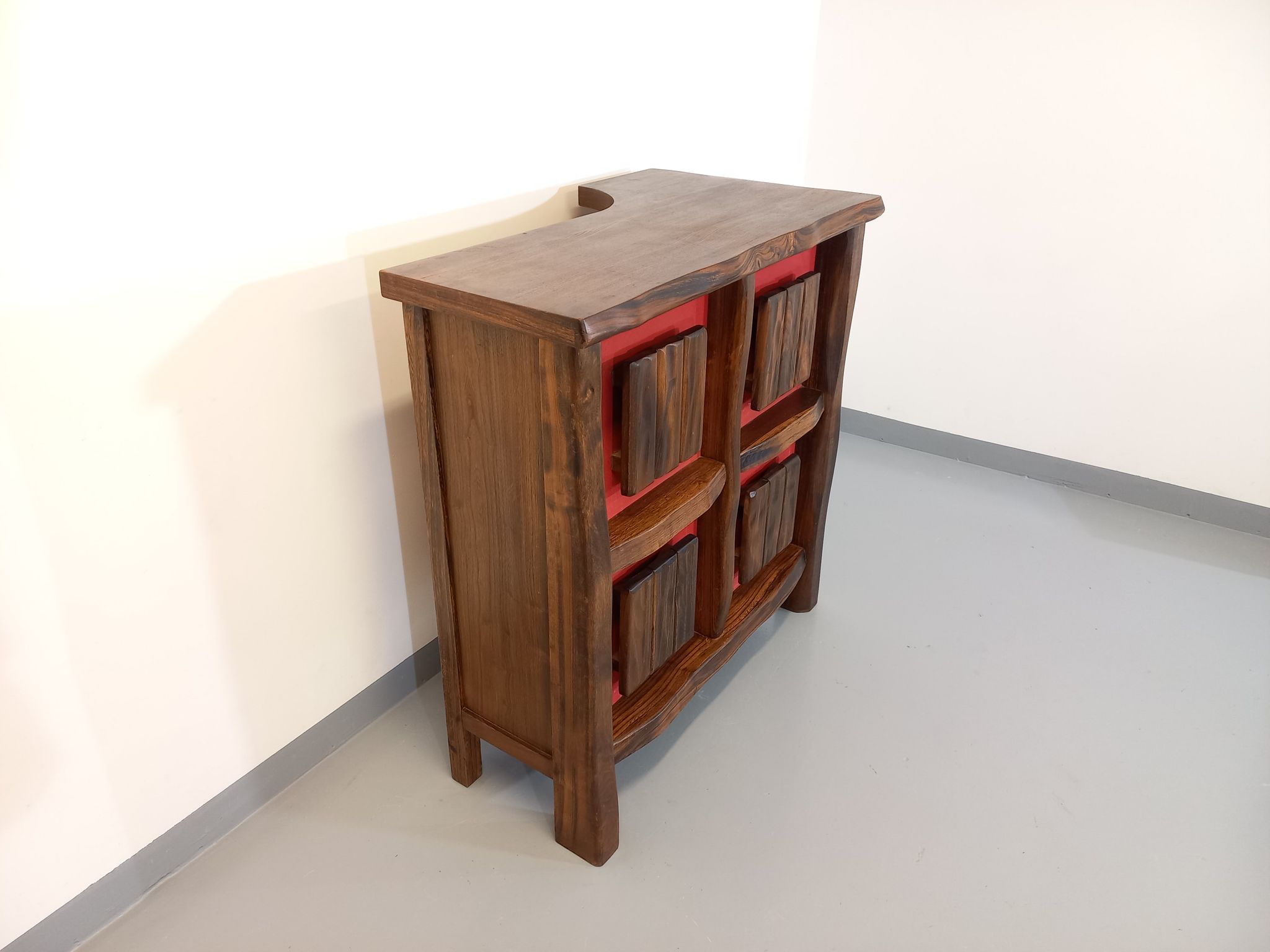 Bright brutalist bar furniture aranjou vintage from the 50s 60s in solid elm