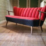 Scandinavian cocktail sofa red bi color, years 50 60 plush red black