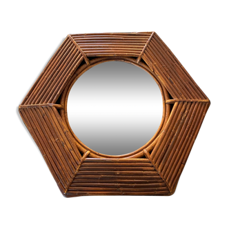 Old hexagonal rattan mirror