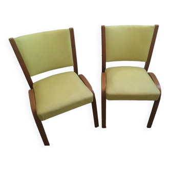 2 bow wood chairs by hugues striner