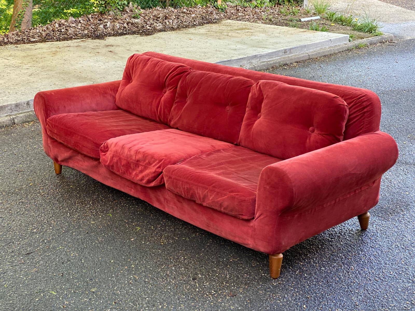 Vintage Scandinavian 3-seater burgundy velvet sofa