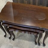 Set of 3 rustic nesting coffee tables in Louis XV style from 1950.