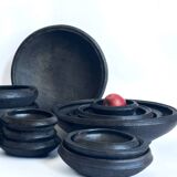 Set of "Kânâh" smoked terracotta dishes with ribbed interior | Ø 17-25-32-40 cm