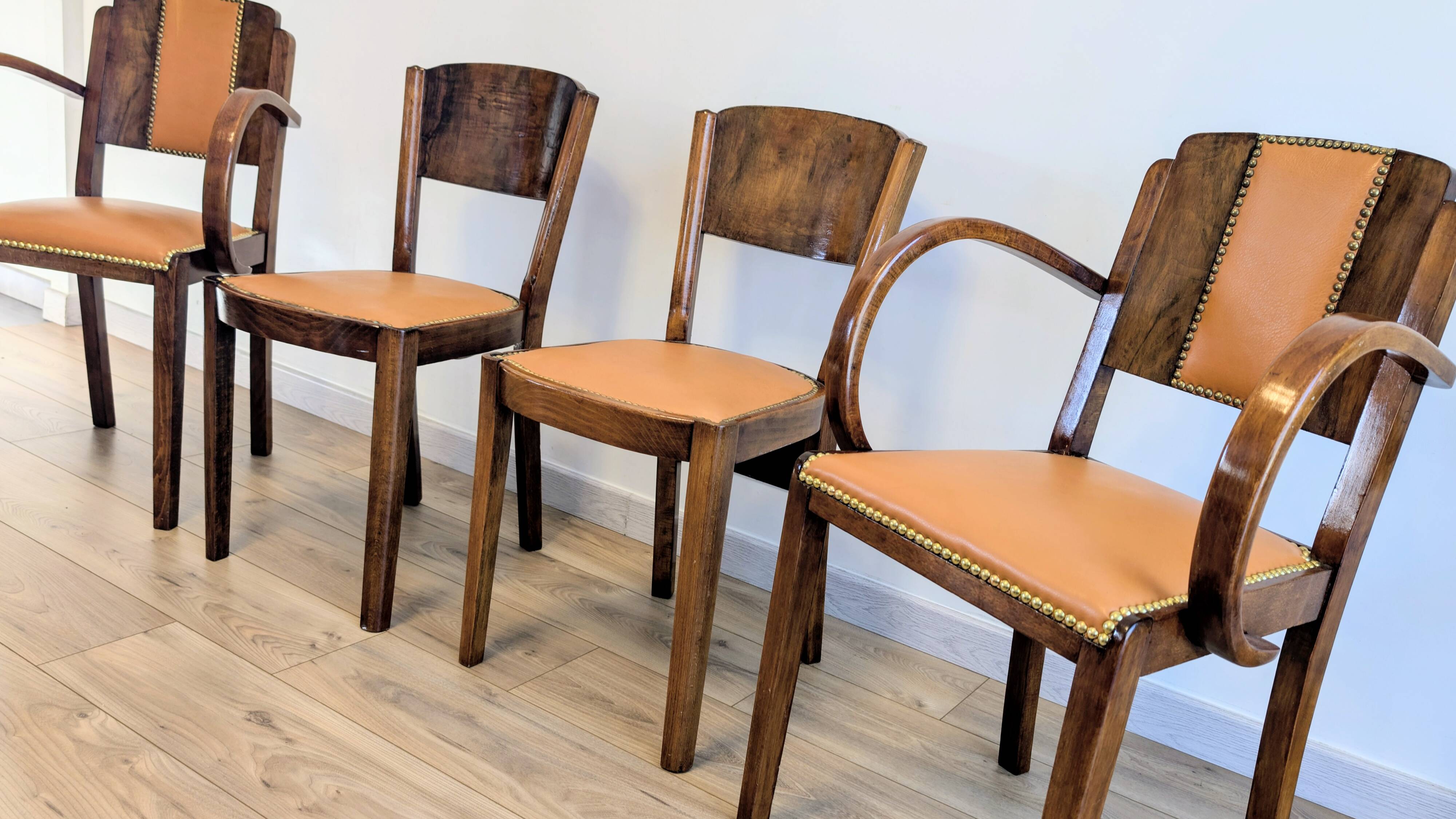 Pair of bridge armchairs and matching chairs – Art Deco style 1950