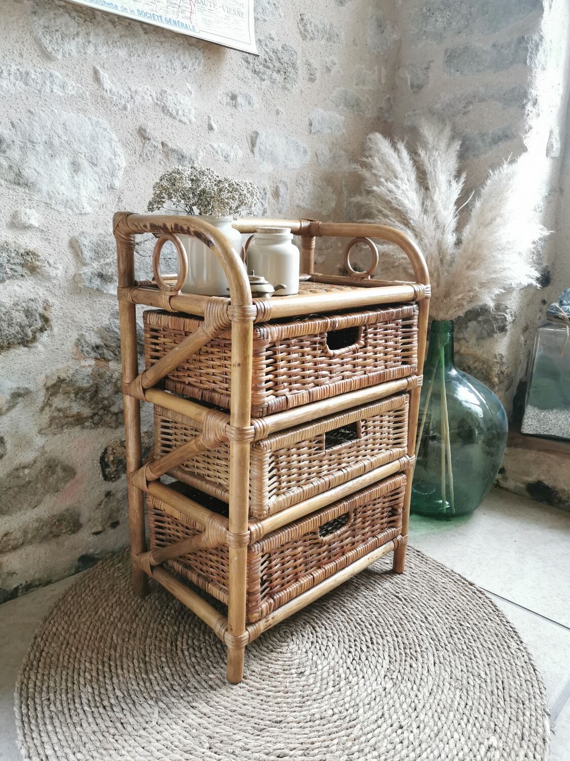 Rattan drawer shelf