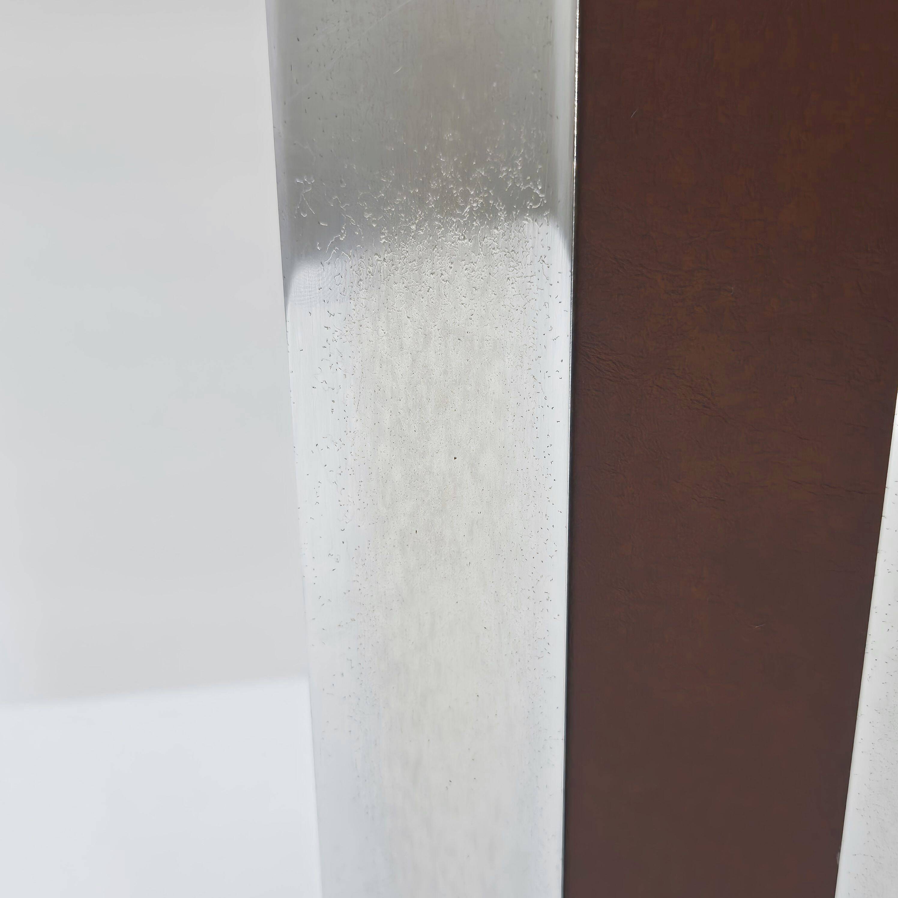 Lampe en métal chromé et simili-cuir marron, 1970