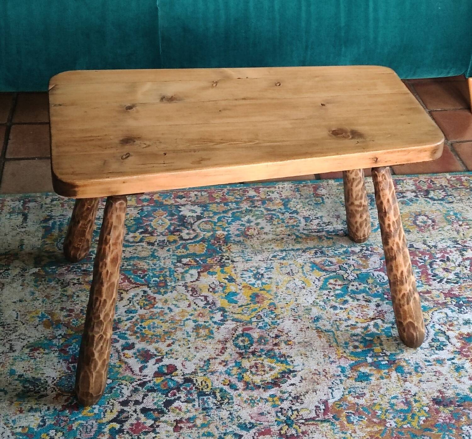 Brutalist solid wood coffee table 70 cm