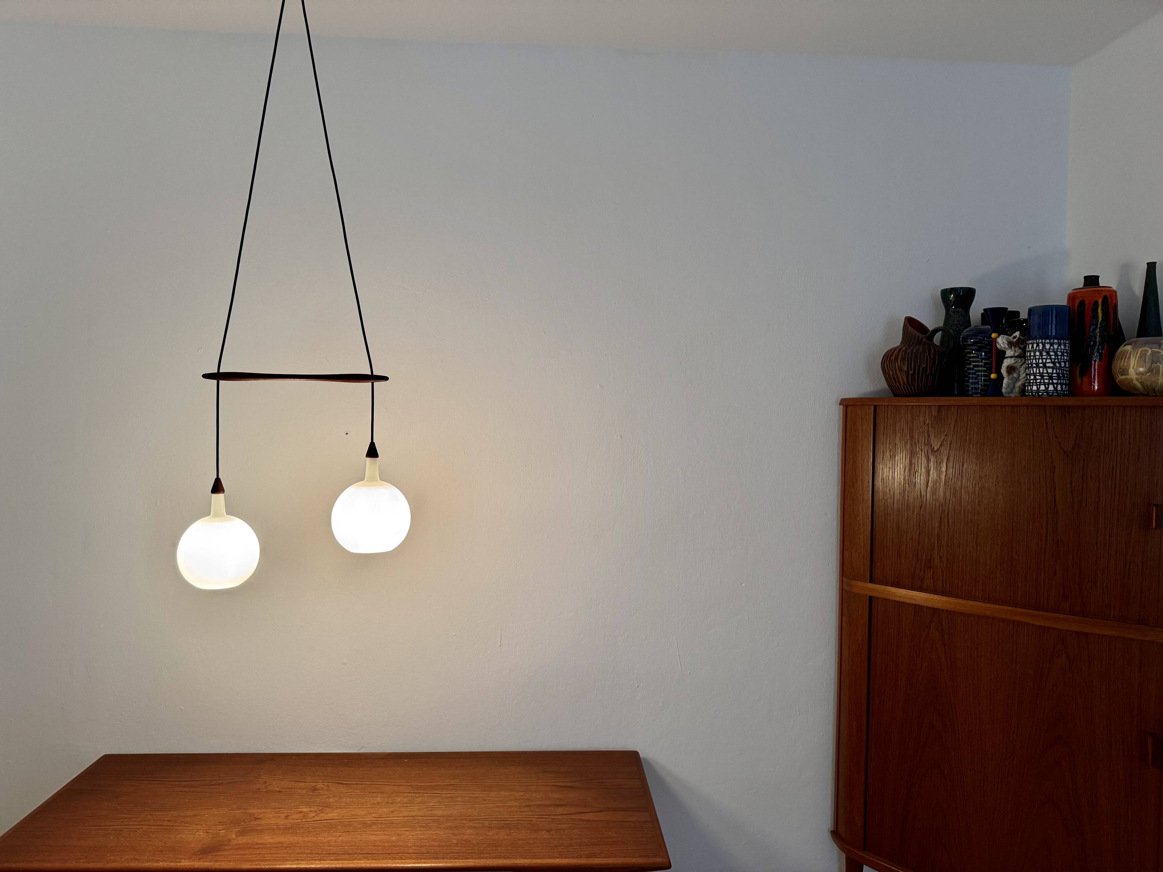 Danish Opaline and Teak Cascading Lamp by Nordisk Solar