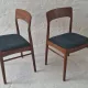 Pair of Henning Kjaernulf teak dining chairs sea blue-green, Denmark 1960s