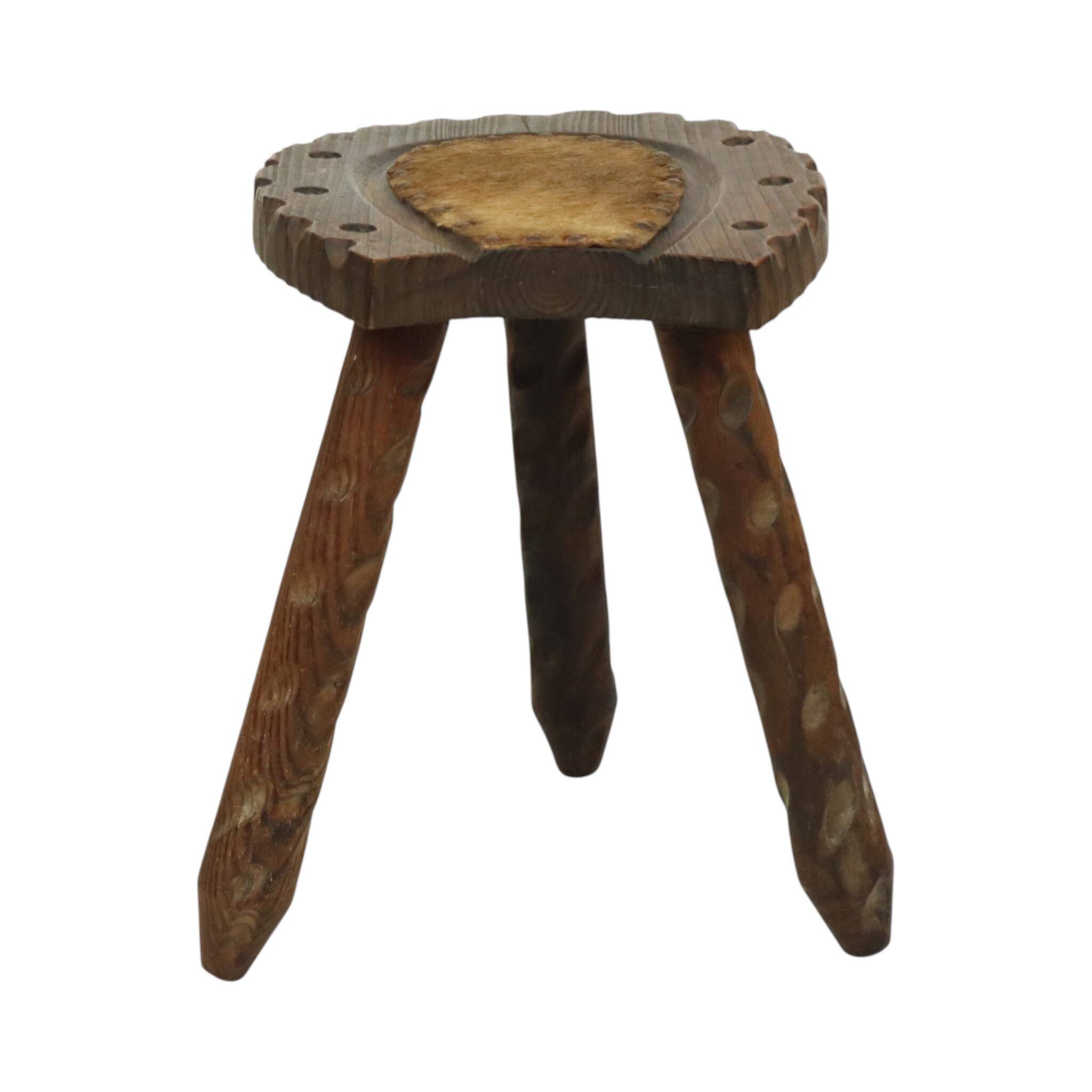 Spanish Milk Stool Brutalist Tripod Stool Solid Wood